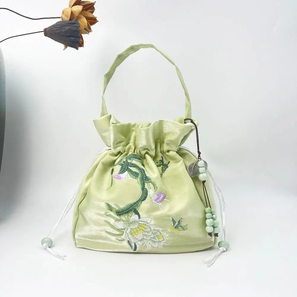 Silk Satin Embroidery Drawstring Bag