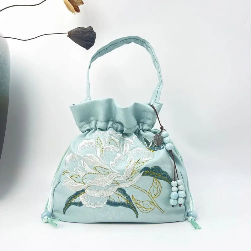 Silk Satin Embroidery Drawstring Bag thebuzzbay.com