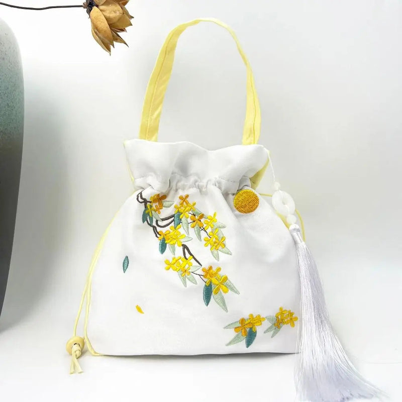 Silk Satin Embroidery Drawstring Bag thebuzzbay.com