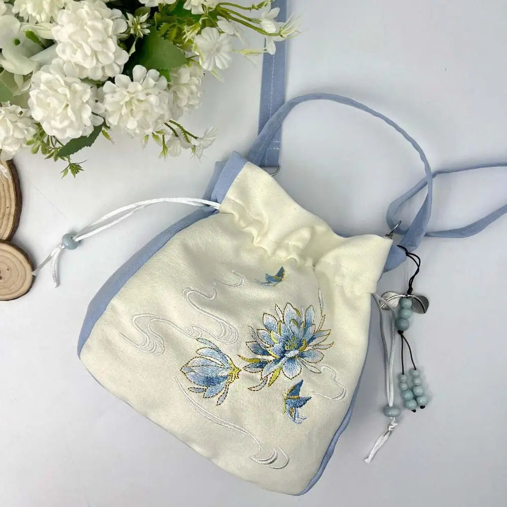 Silk Satin Embroidery Drawstring Bag
