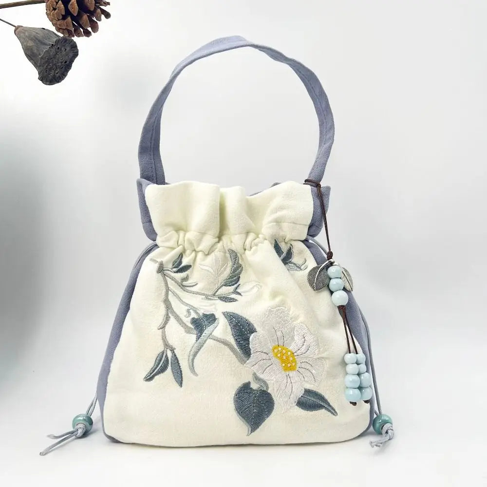 Silk Satin Embroidery Drawstring Bag