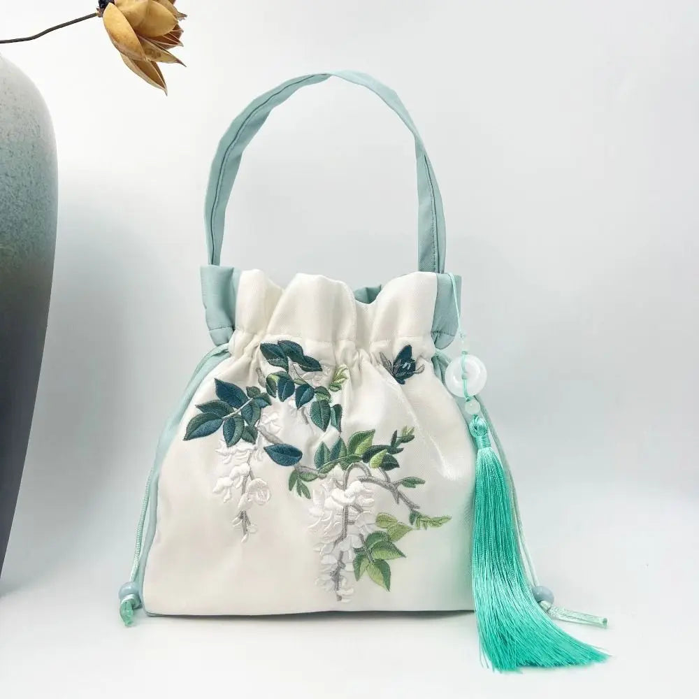 Silk Satin Embroidery Drawstring Bag