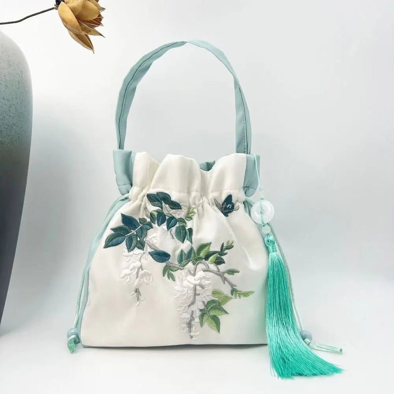 Silk Satin Embroidery Drawstring Bag thebuzzbay.com