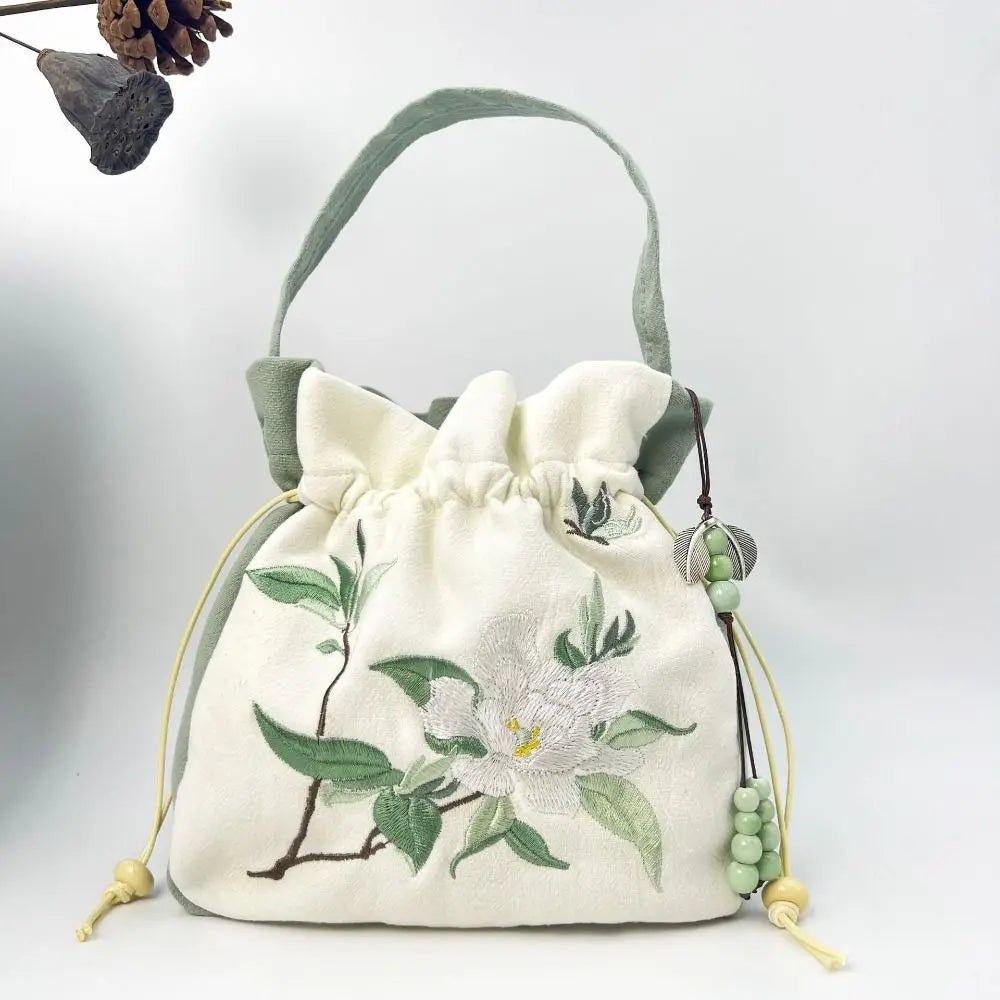 Silk Satin Embroidery Drawstring Bag