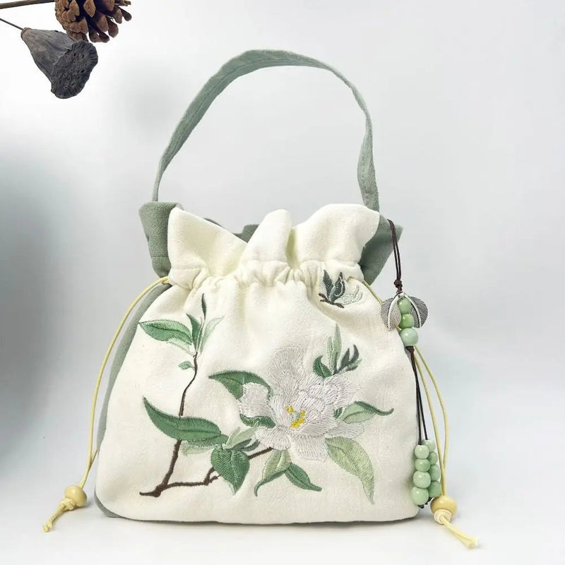 Silk Satin Embroidery Drawstring Bag thebuzzbay.com