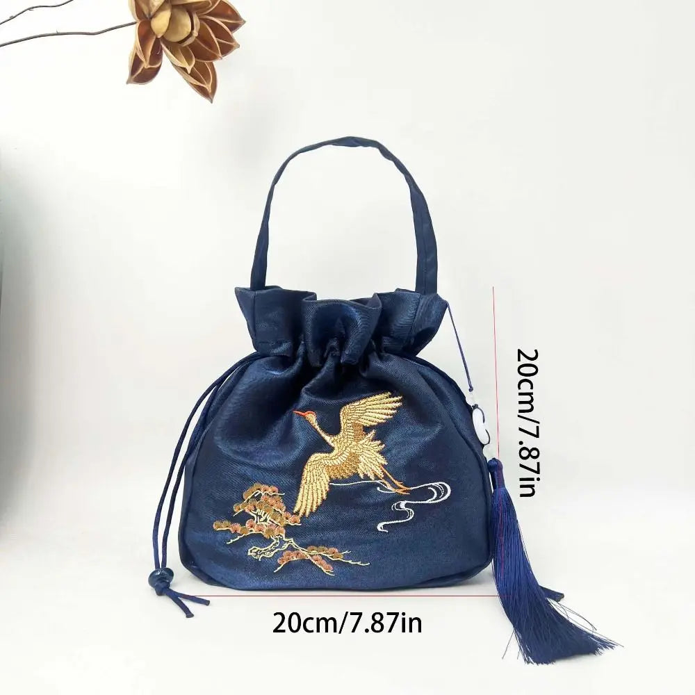 Silk Satin Embroidery Drawstring Bag