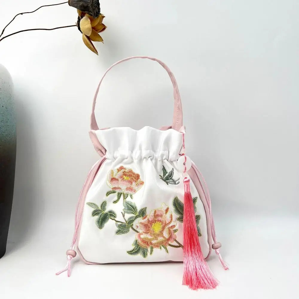 Silk Satin Embroidery Drawstring Bag