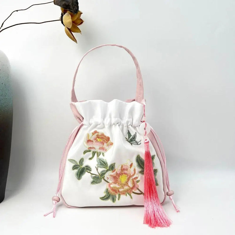 Silk Satin Embroidery Drawstring Bag thebuzzbay.com