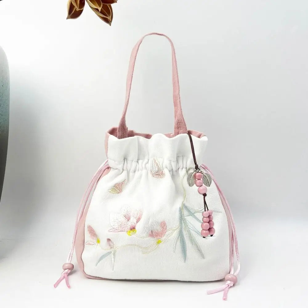 Silk Satin Embroidery Drawstring Bag