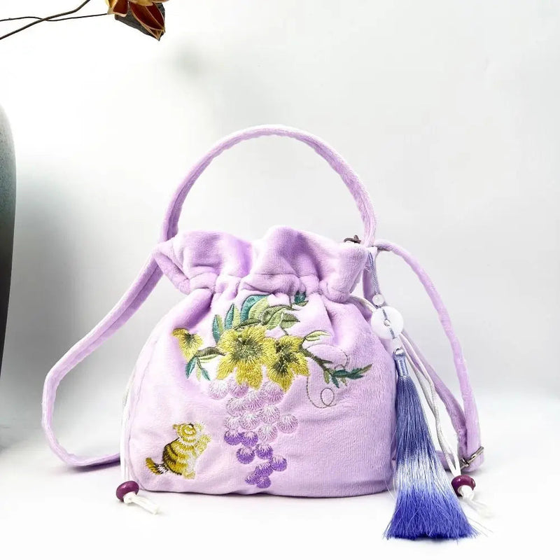 Silk Satin Embroidery Drawstring Bag thebuzzbay.com