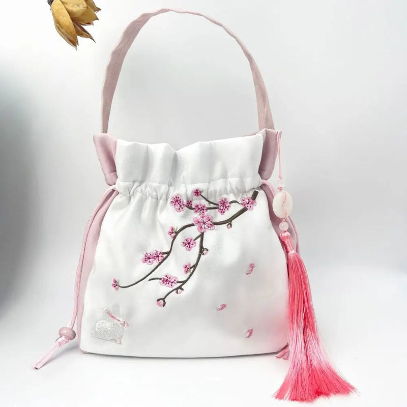 Silk Satin Embroidery Drawstring Bag thebuzzbay.com