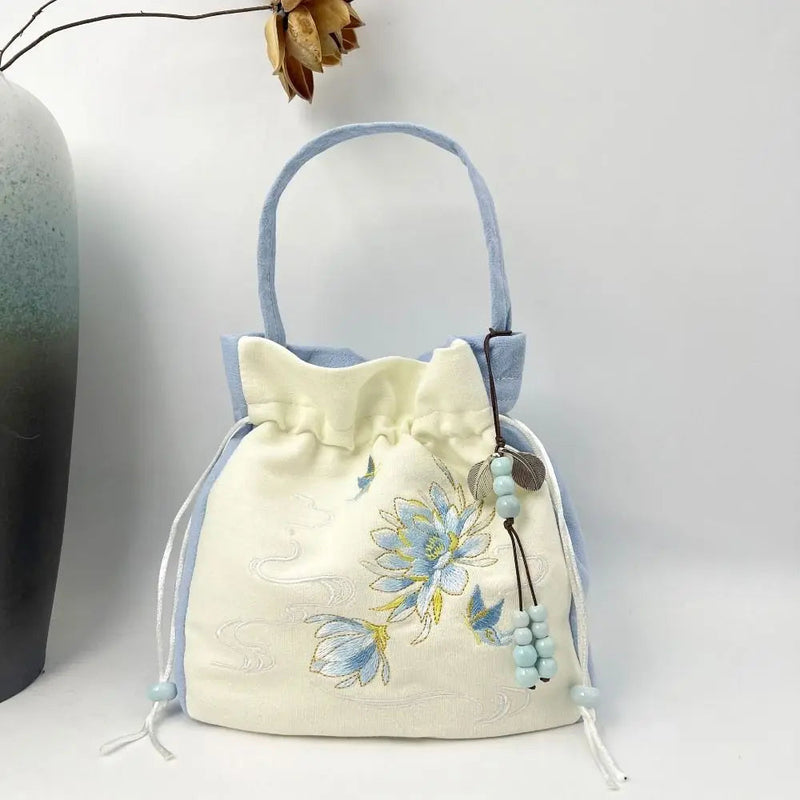 Silk Satin Embroidery Drawstring Bag thebuzzbay.com