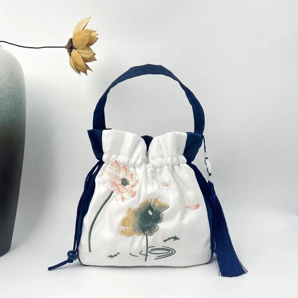 Silk Satin Embroidery Drawstring Bag
