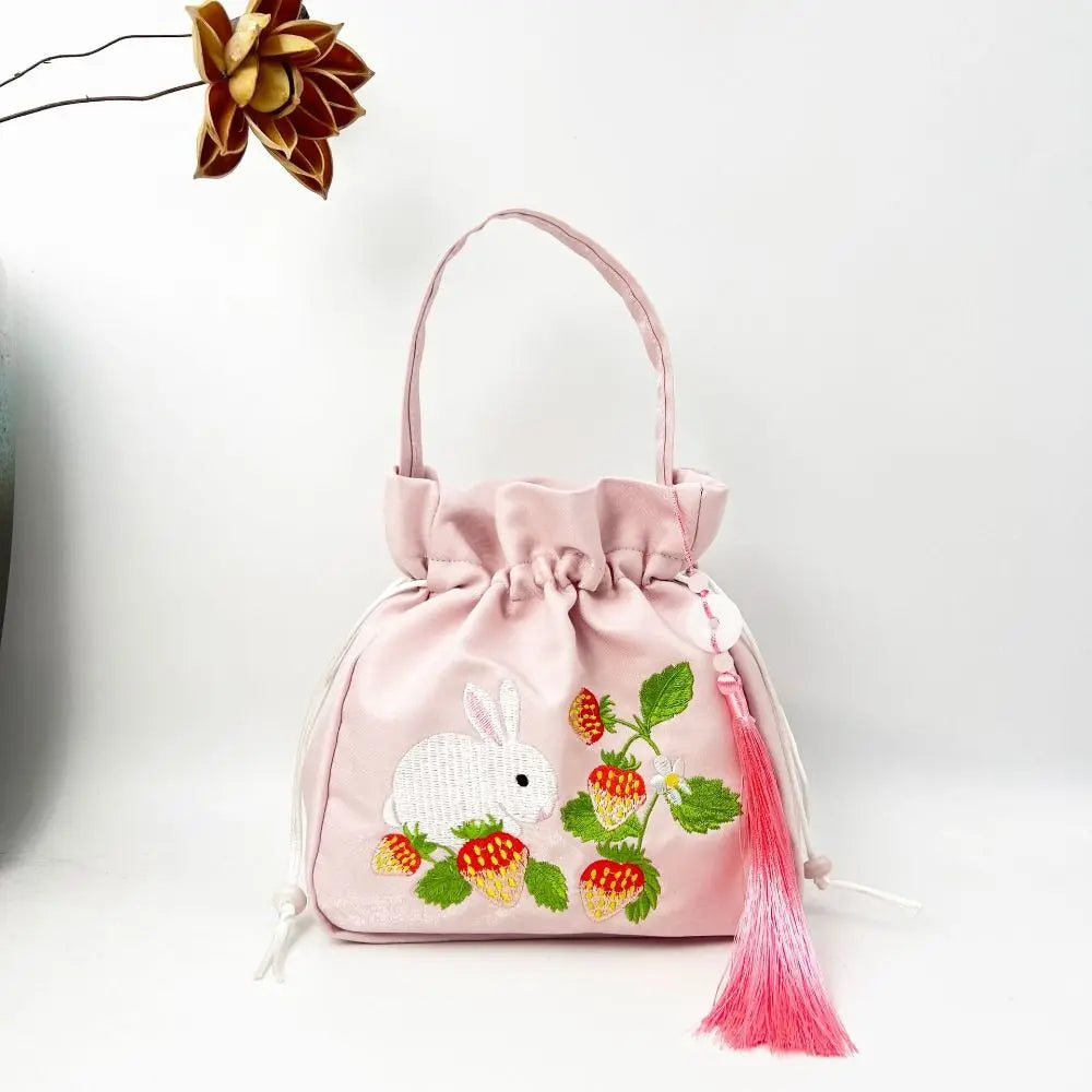 Silk Satin Embroidery Drawstring Bag