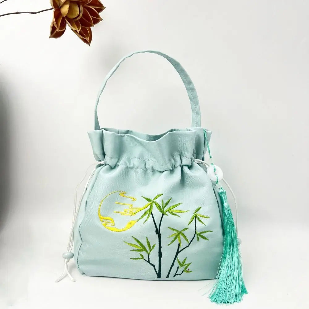 Silk Satin Embroidery Drawstring Bag