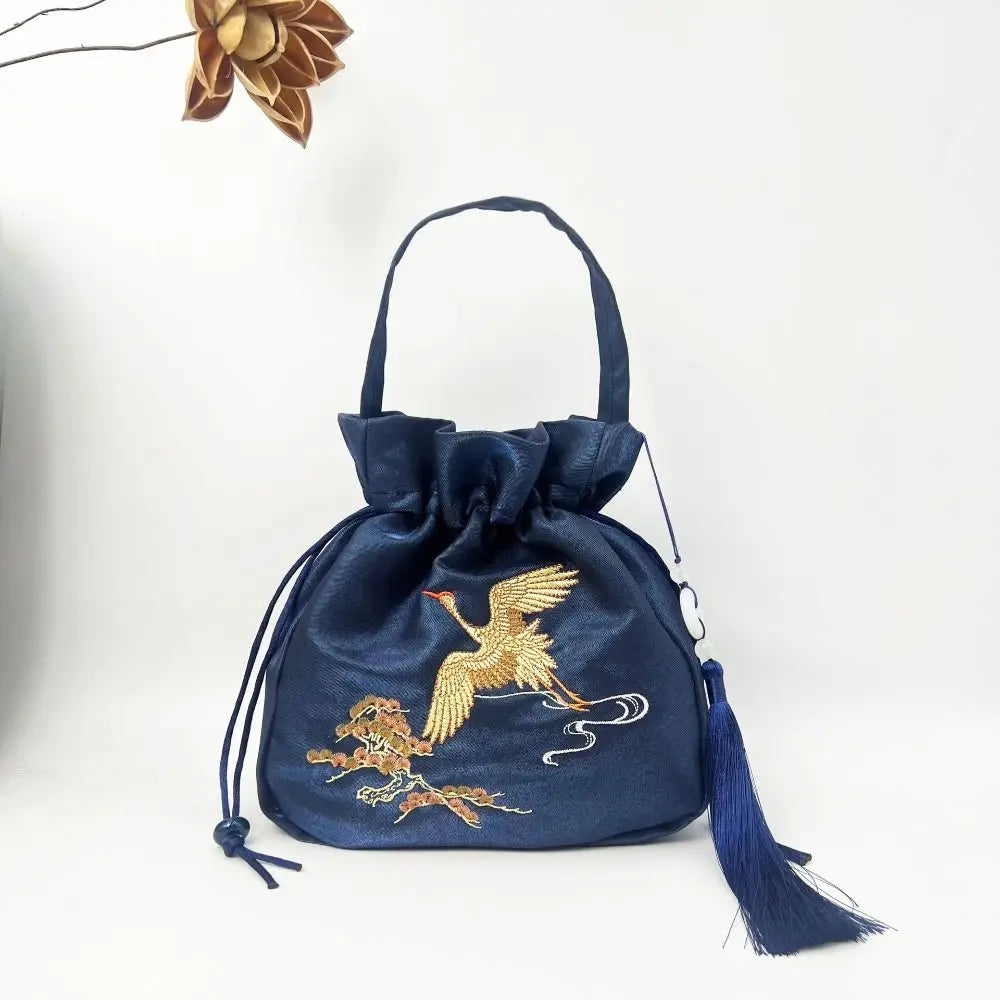 Silk Satin Embroidery Drawstring Bag