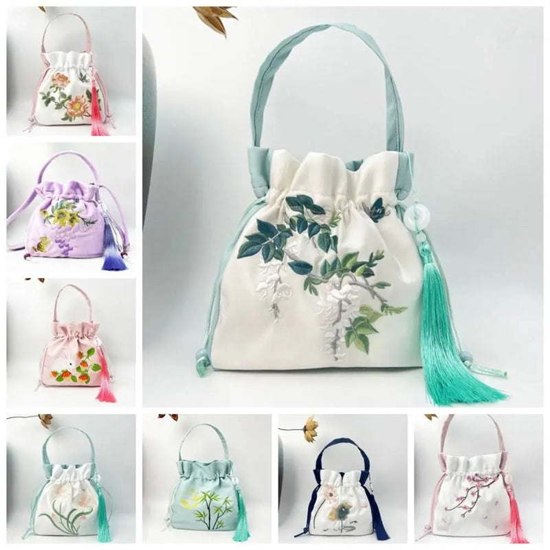 Silk Satin Embroidery Drawstring Bag thebuzzbay.com